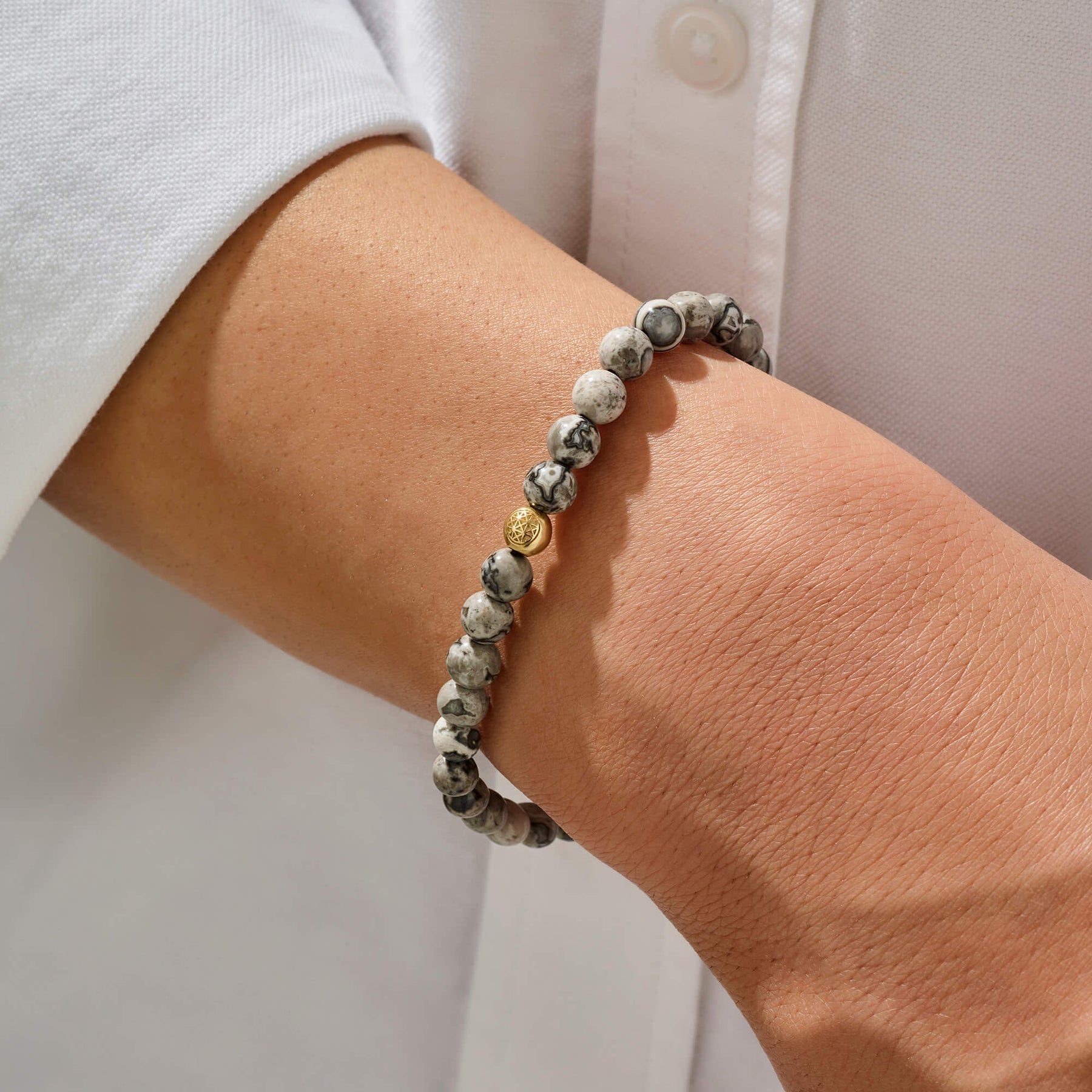 Atolyestone Jasper Doğal Taş Bileklik - Gri Jasper - 925 Ayar Gümüş