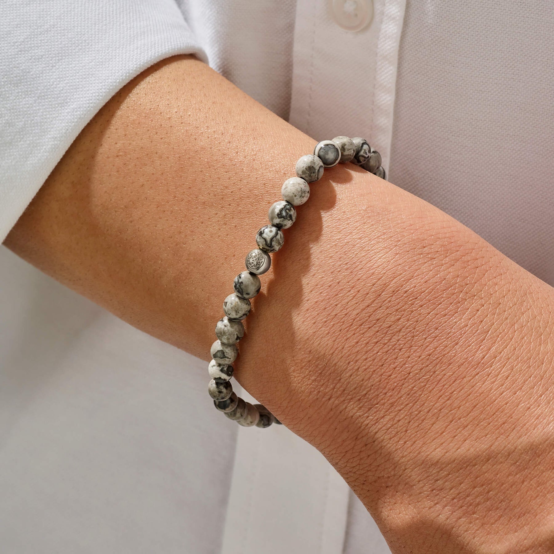 Jasper Doğal Taş Bileklik - Gri Jasper - 925 Ayar Gümüş