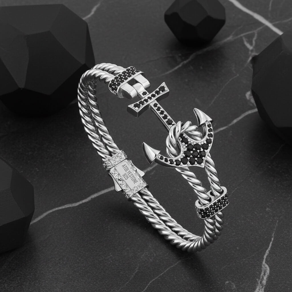 925 Ayar Saf Gümüşten Çapa Örgü Bileklik