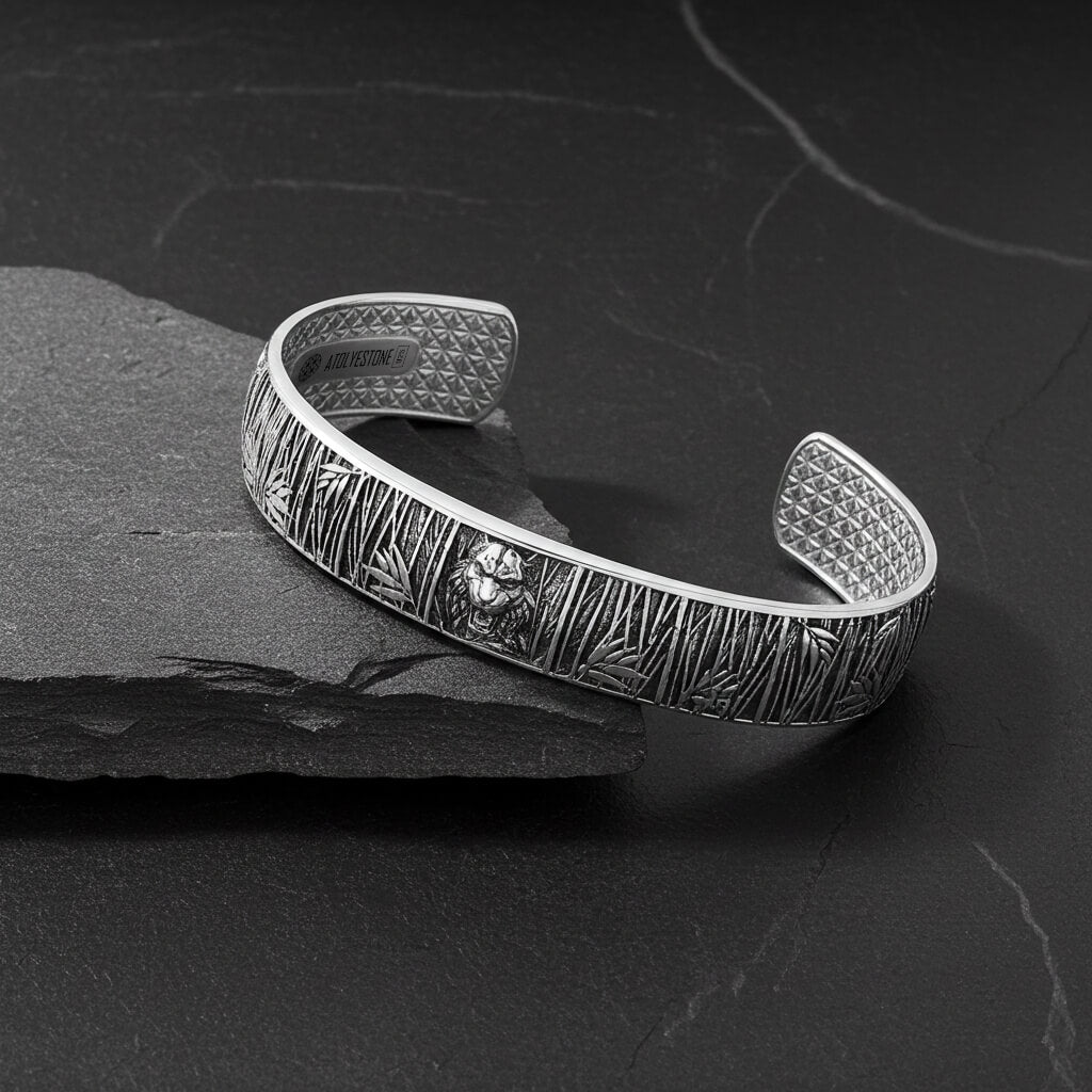 925 Ayar Gümüş Kaplan Cuff Bileklik