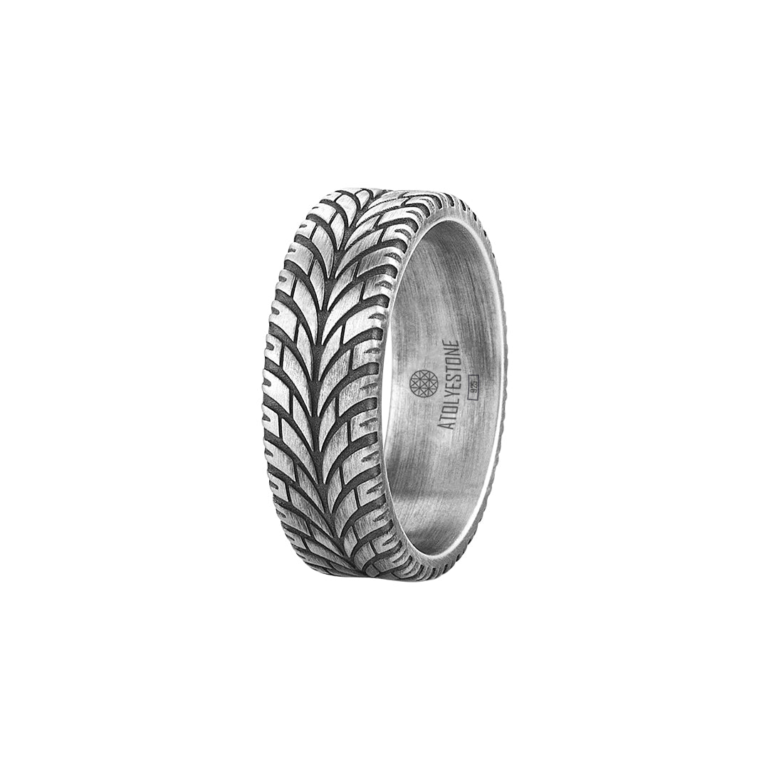 Eskitilmiş Gümüş Motorcu Band Yüzük - 925 Ayar