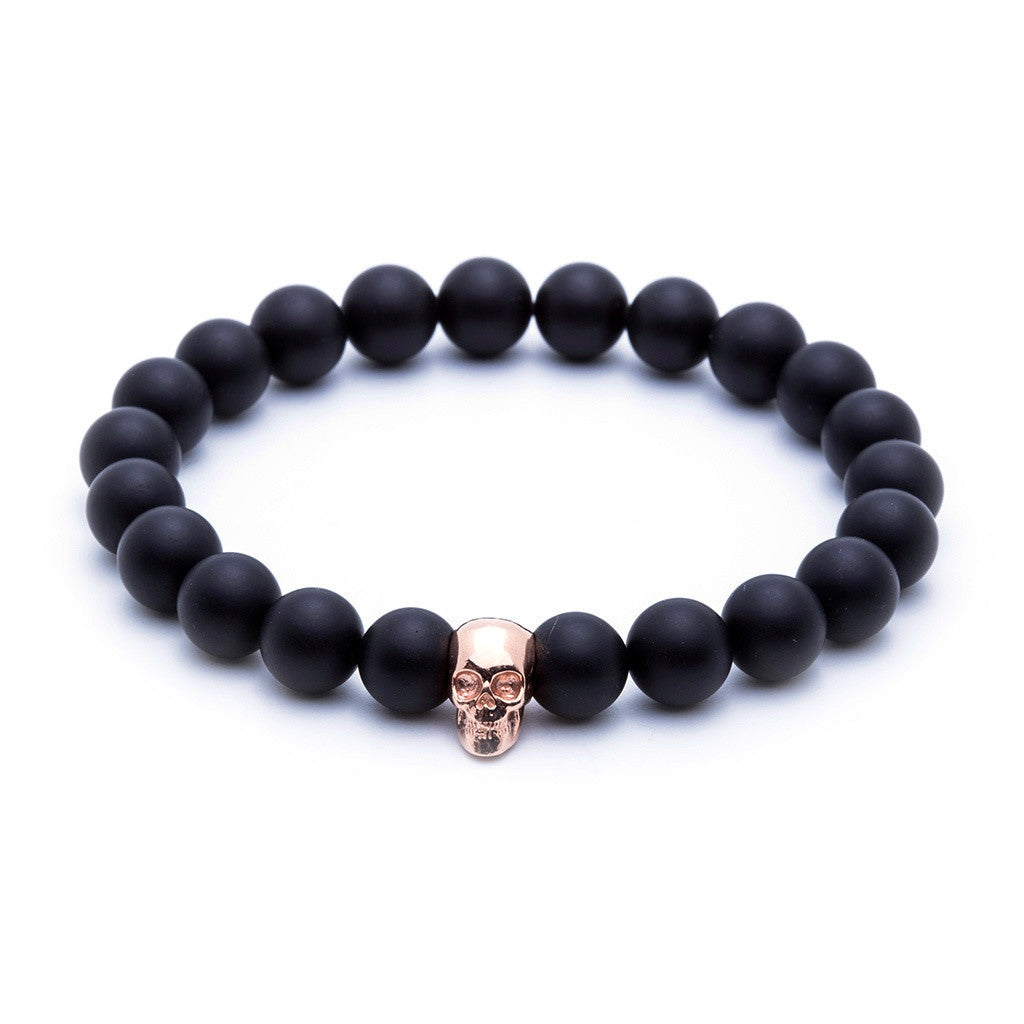 Kuru Kafa Mat Oniks Bileklik - Skull Bracelet - Atolyestone Türkiye