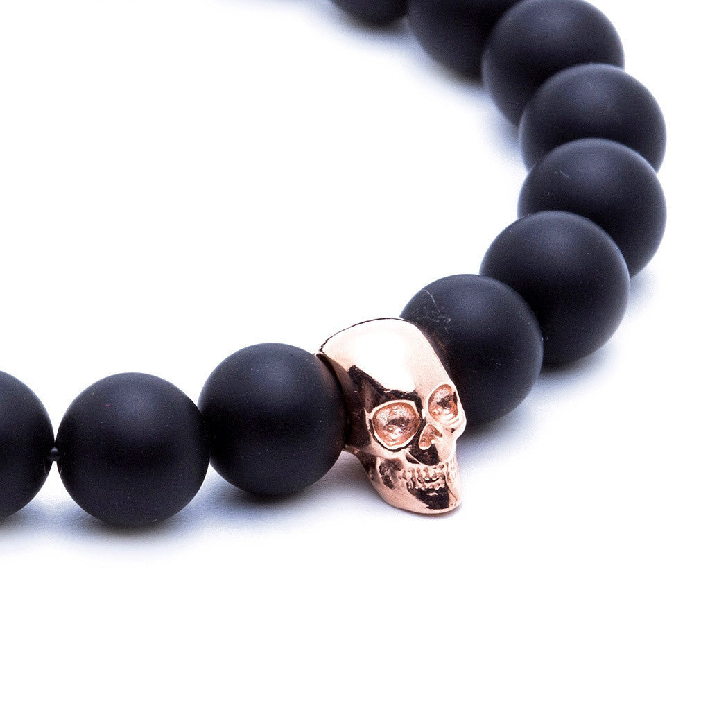 Kuru Kafa Mat Oniks Bileklik - Skull Bracelet - Atolyestone Türkiye