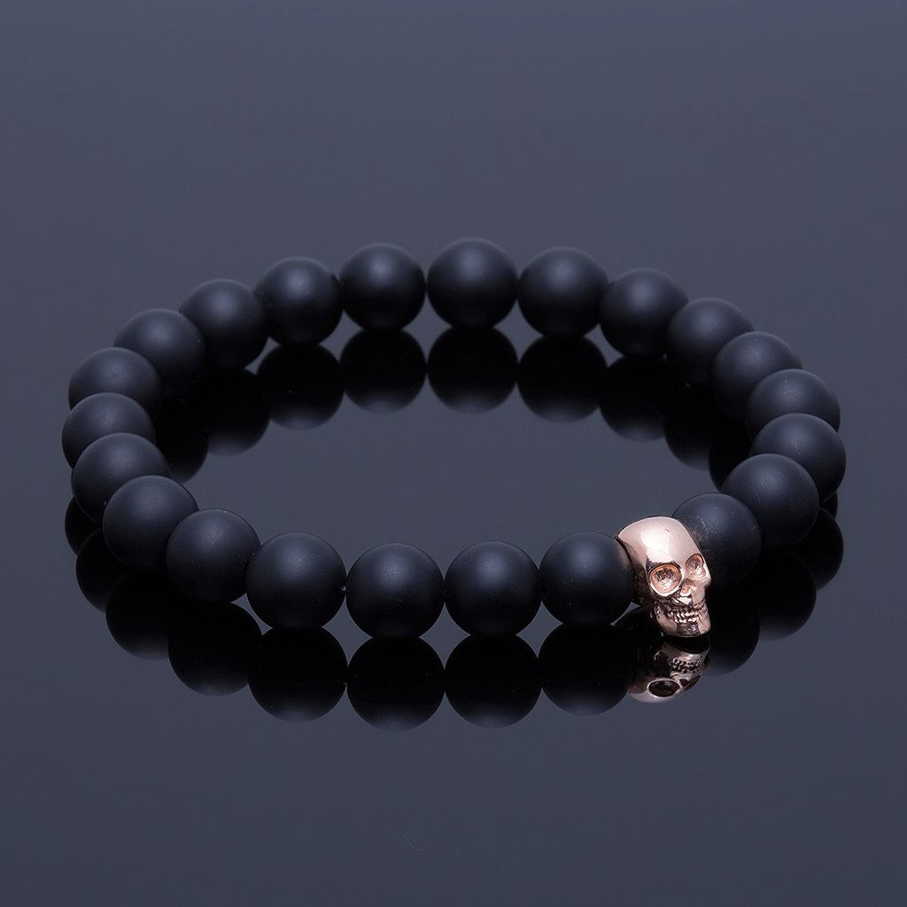 Kuru Kafa Mat Oniks Bileklik - Skull Bracelet - Atolyestone Türkiye