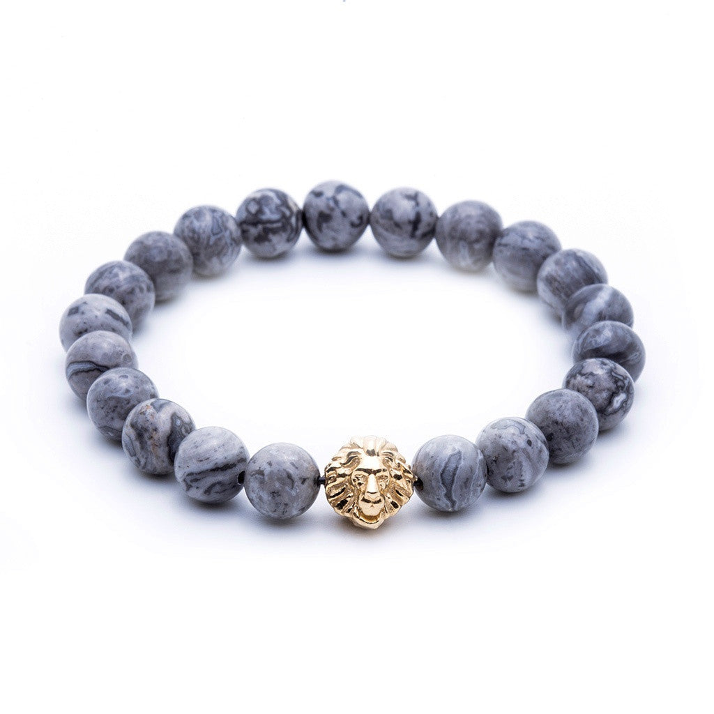 Aslan BİLEKLİK - Grİ Jasper - Leo Beaded Bracelet - Atolyestone Türkiye