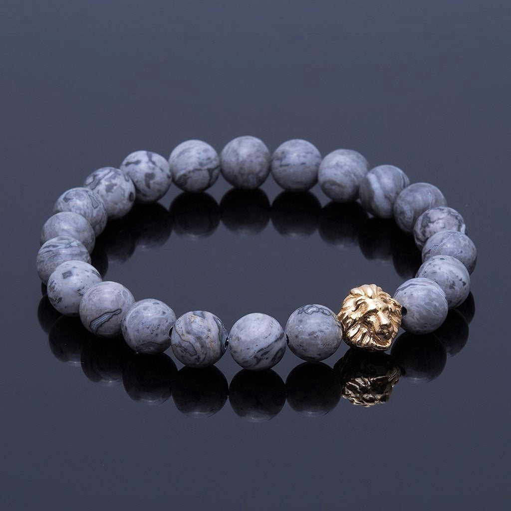 Aslan BİLEKLİK - Grİ Jasper - Leo Beaded Bracelet - Atolyestone Türkiye