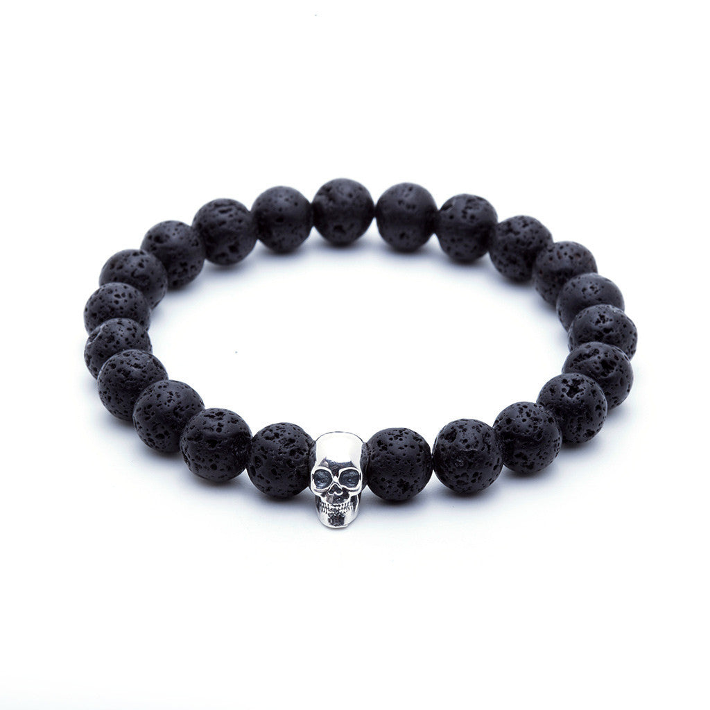 Kuru Kafa Bileklik - Lava Taşı - Skull Bracelet - Atolyestone Türkiye