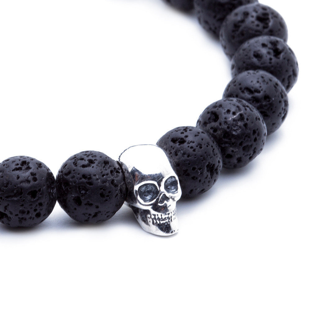 Kuru Kafa Bileklik - Lava Taşı - Skull Bracelet - Atolyestone Türkiye