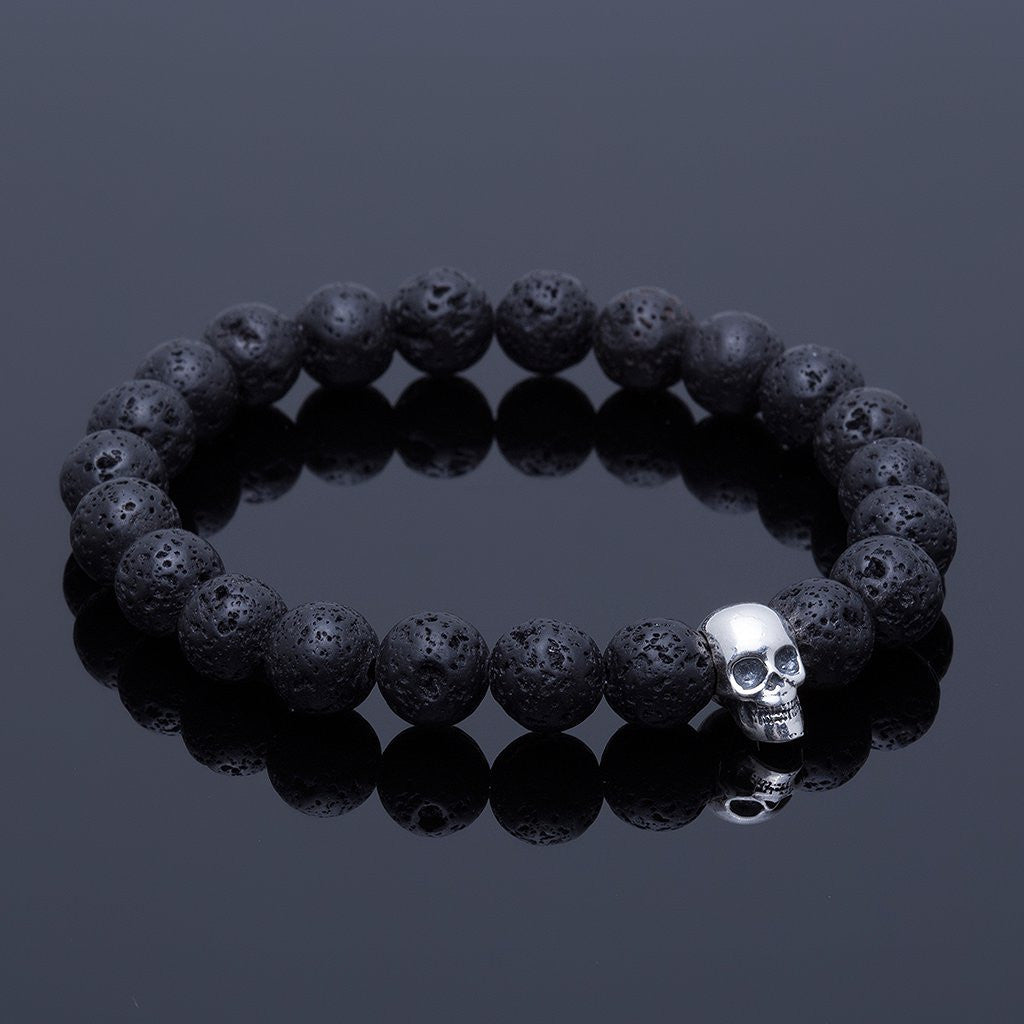 Kuru Kafa Bileklik - Lava Taşı - Skull Bracelet - Atolyestone Türkiye