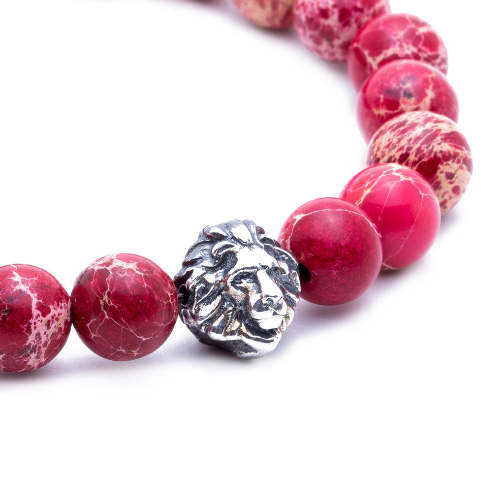 Aslan BİLEKLİK - Kırmızı Jasper - Head of Lion Charm Bracelet - Atolyestone Türkiye