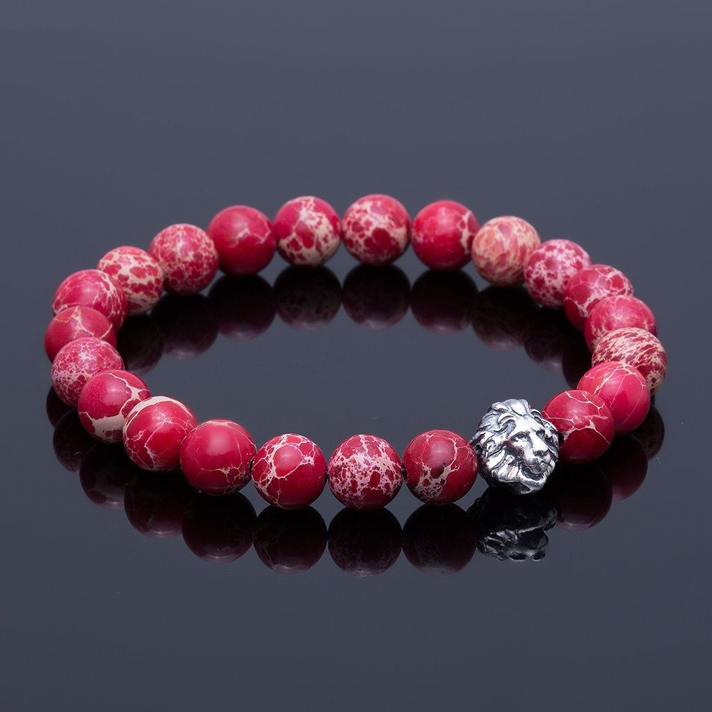 Aslan BİLEKLİK - Kırmızı Jasper - Head of Lion Charm Bracelet - Atolyestone Türkiye