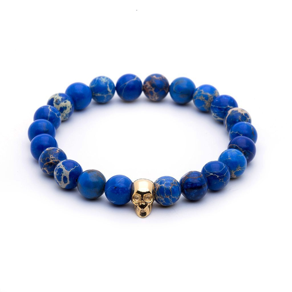 Kuru Kafa Bileklik - Mavi Jasper - Skull Bracelet - Atolyestone Türkiye