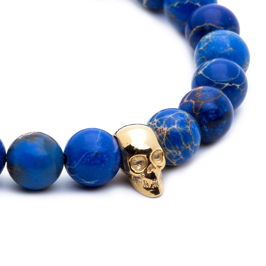 Kuru Kafa Bileklik - Mavi Jasper - Skull Bracelet - Atolyestone Türkiye