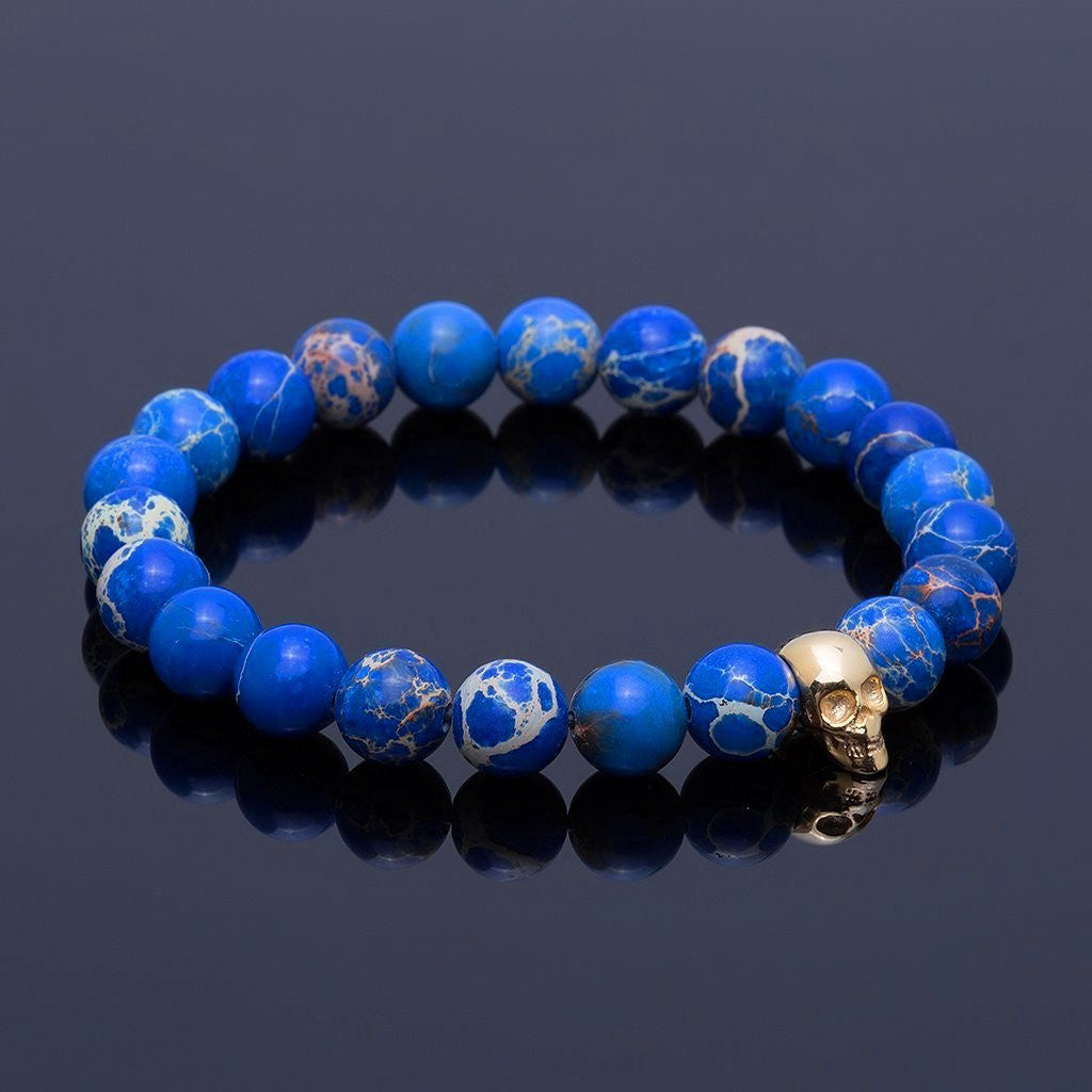 Kuru Kafa Bileklik - Mavi Jasper - Skull Bracelet - Atolyestone Türkiye