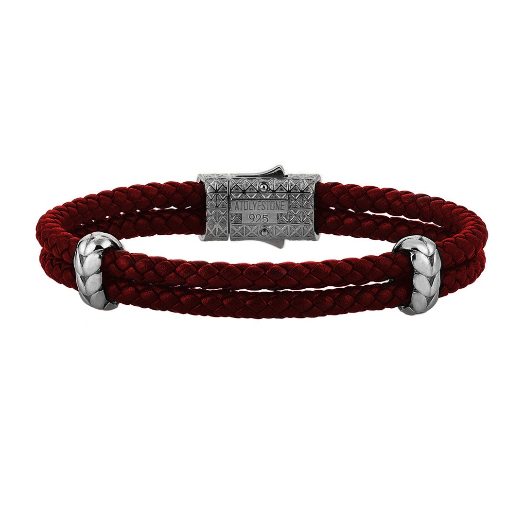 Atolyestone Elements Derİ Bİleklİk - Koyu Kırmızı Deri - Gunmetal