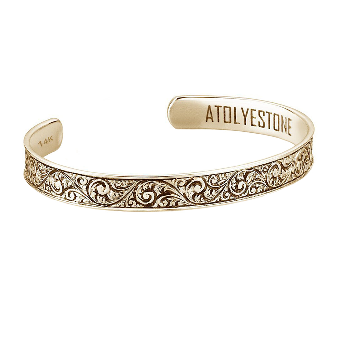 Klasik İşlemeli Cuff Bileklik - Altın