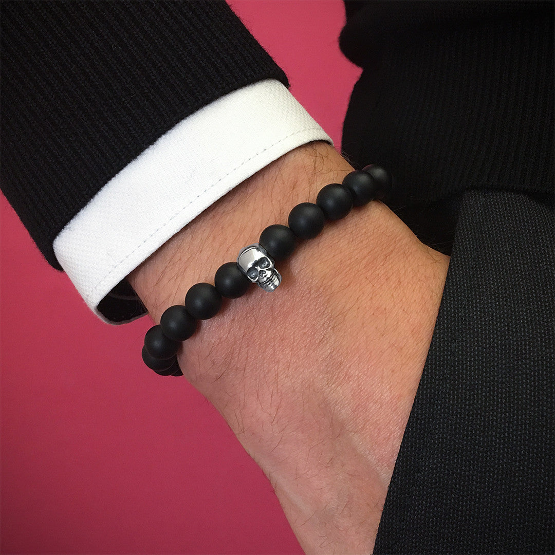 Kuru Kafa Mat Oniks Bileklik - Skull Bracelet - Atolyestone Türkiye