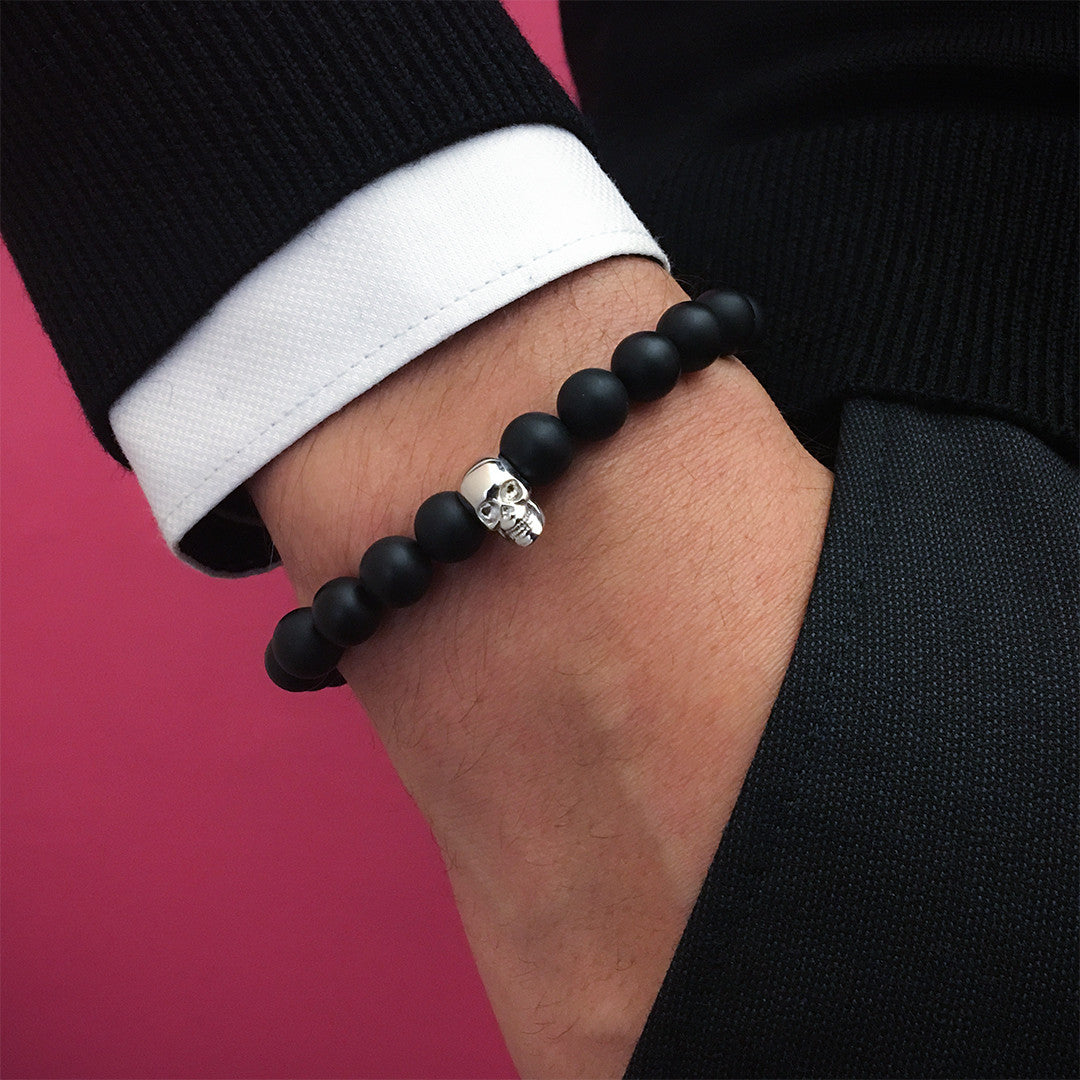 Kuru Kafa Mat Oniks Bileklik - Skull Bracelet - Atolyestone Türkiye