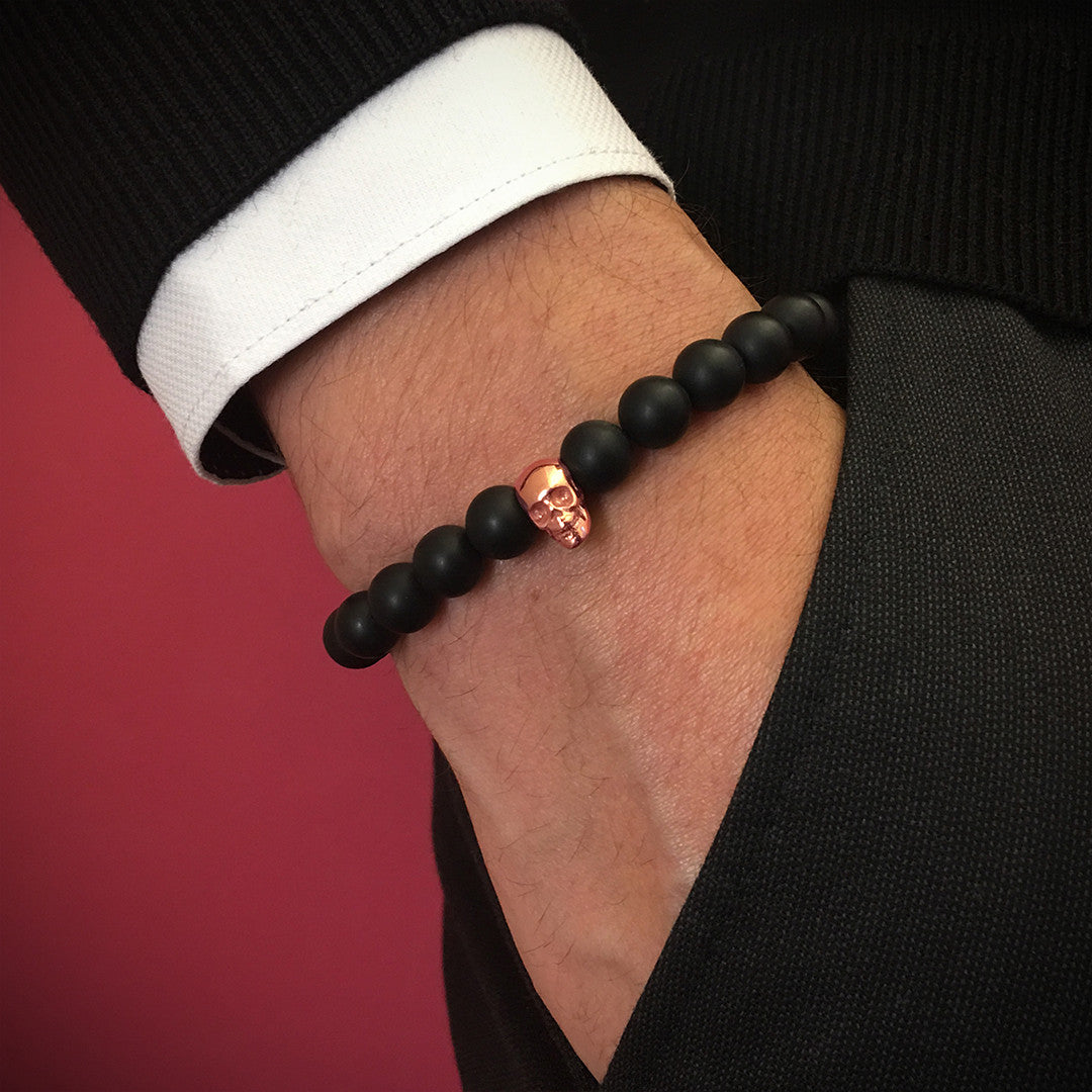 Kuru Kafa Mat Oniks Bileklik - Skull Bracelet - Atolyestone Türkiye
