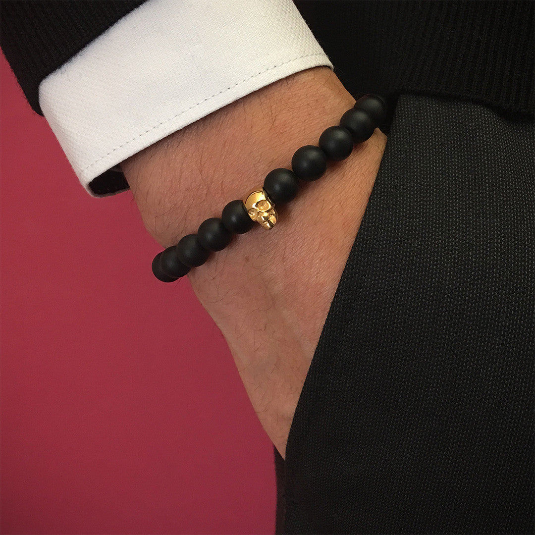 Kuru Kafa Mat Oniks Bileklik - Skull Bracelet - Atolyestone Türkiye