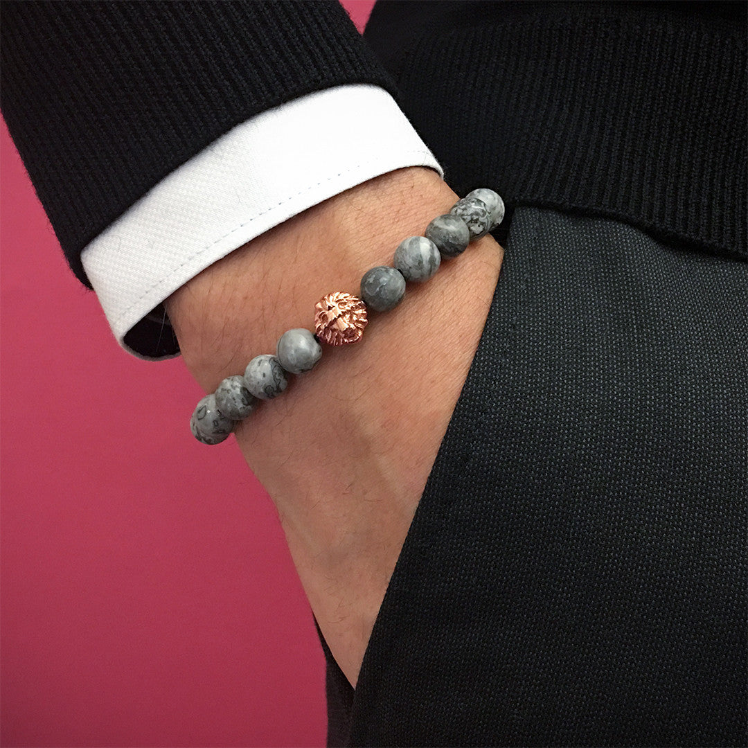 Aslan BİLEKLİK - Grİ Jasper - Leo Beaded Bracelet - Atolyestone Türkiye