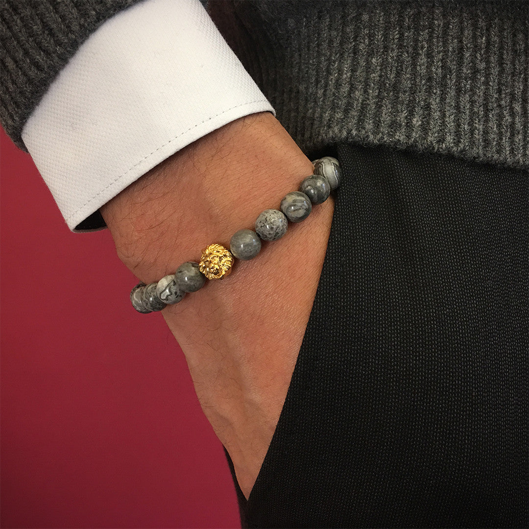 Aslan BİLEKLİK - Grİ Jasper - Leo Beaded Bracelet - Atolyestone Türkiye