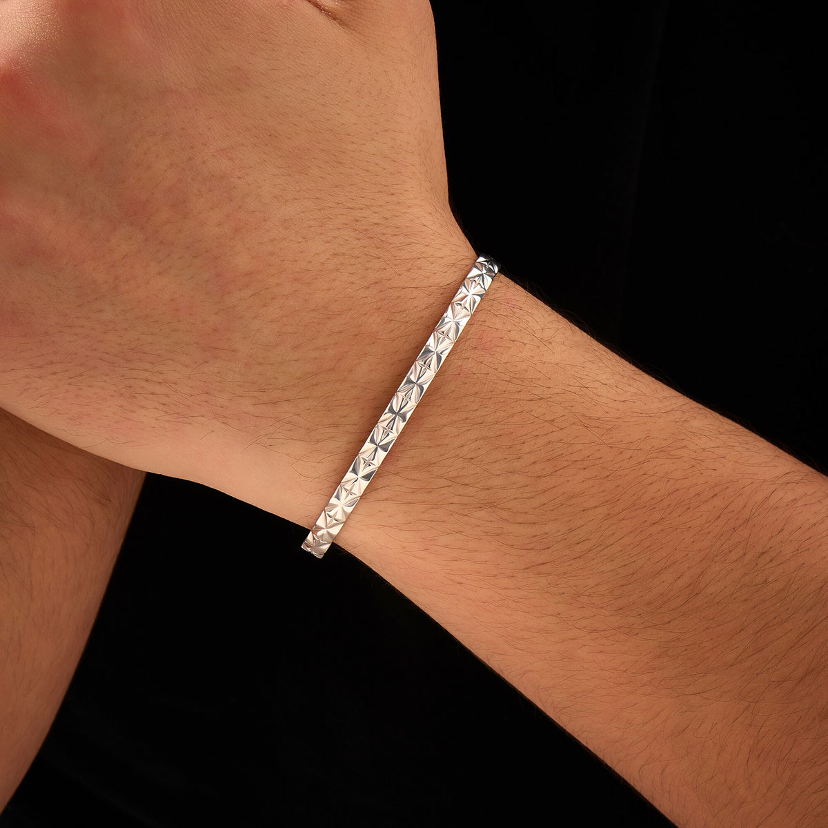 Erkekler için Elmas Kesim Cuff Bileklik Saf Gümüş