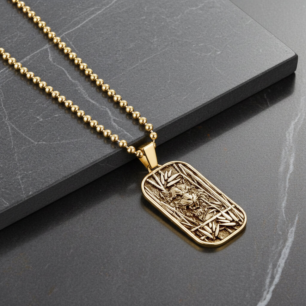 Erkekler için Kaplan Tasarımlı 18 Ayar Altın Kolye