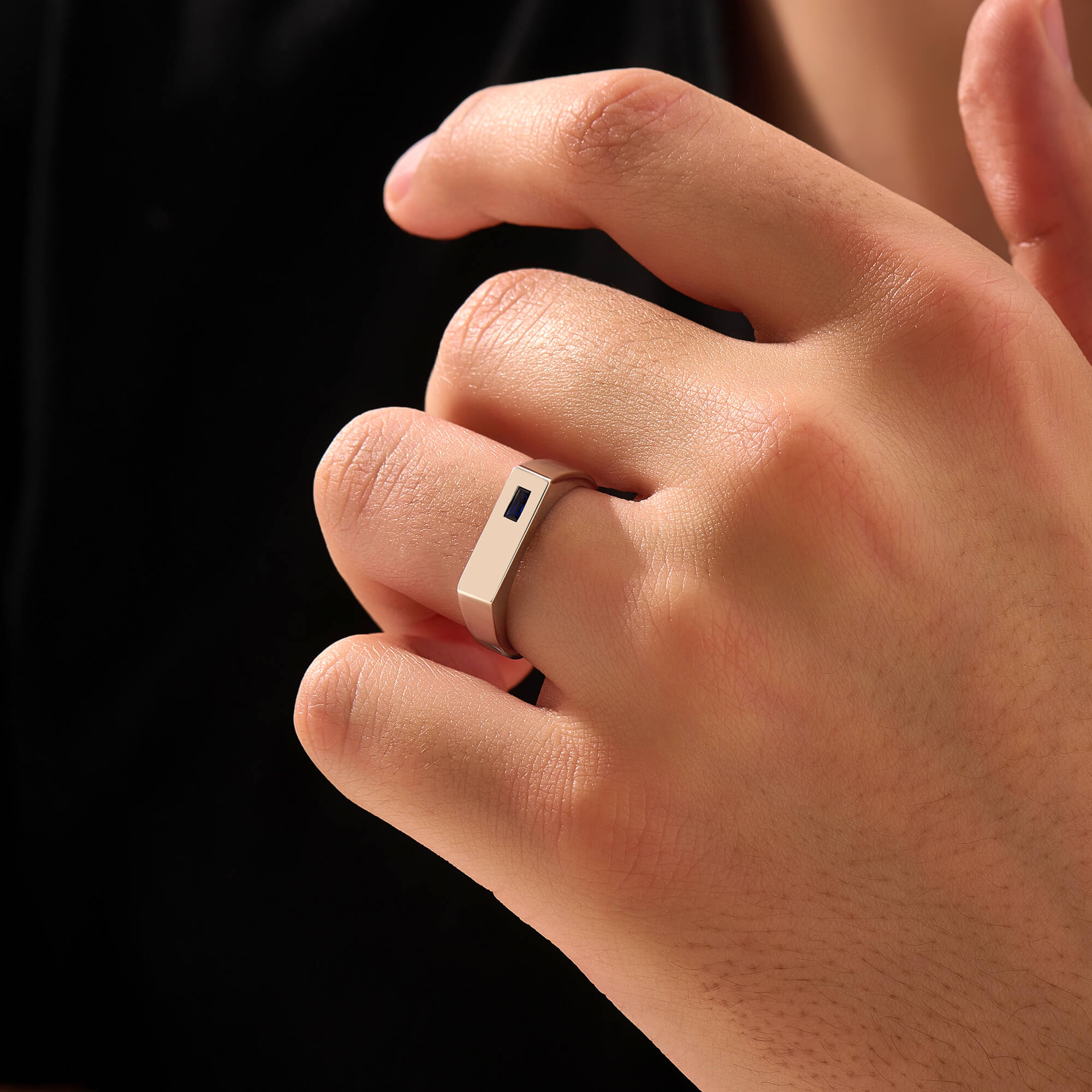 Erkekler için Safir Taşlı Şövalye Bar Yüzük 925 Ayar Gümüş