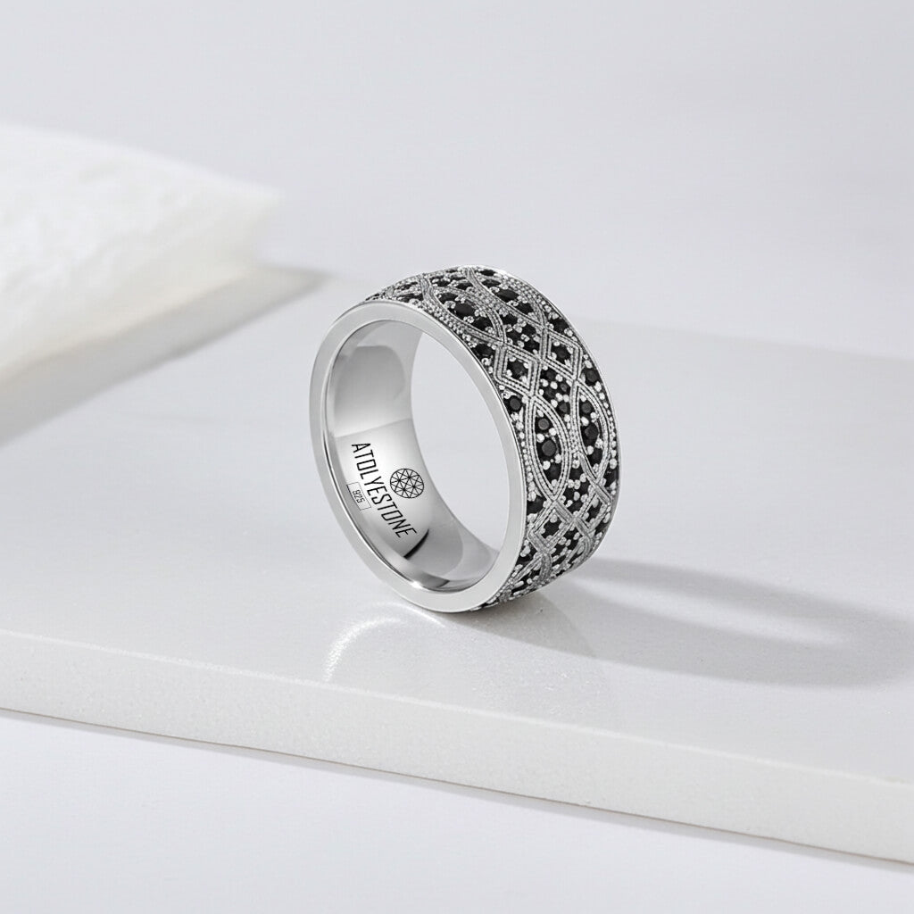 Streamline Desenli Alyans Yüzük 925 Ayar Gümüş