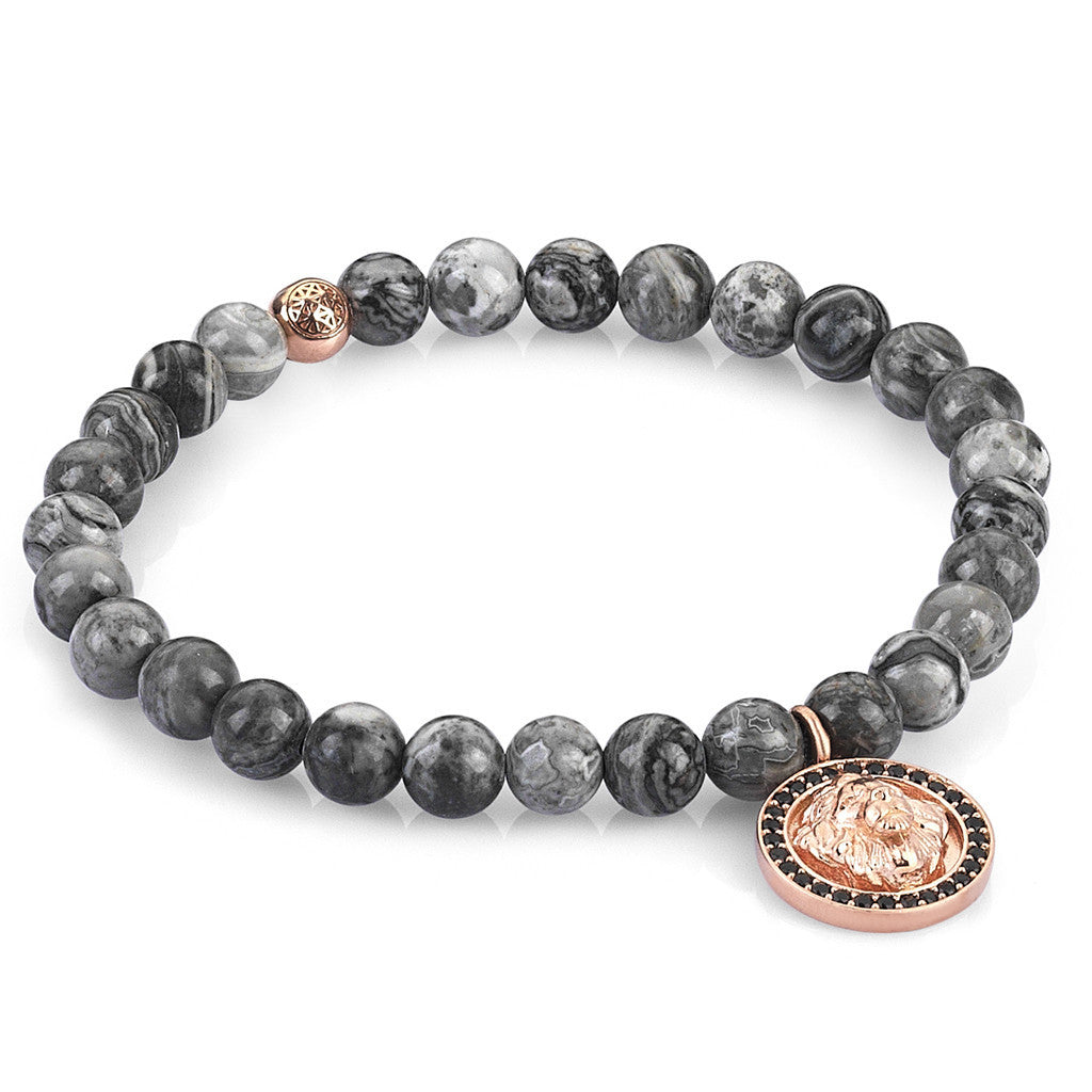 Grİ Jasper Aslan BİLEKLİK -  Charm Bracelet - Atolyestone Türkiye