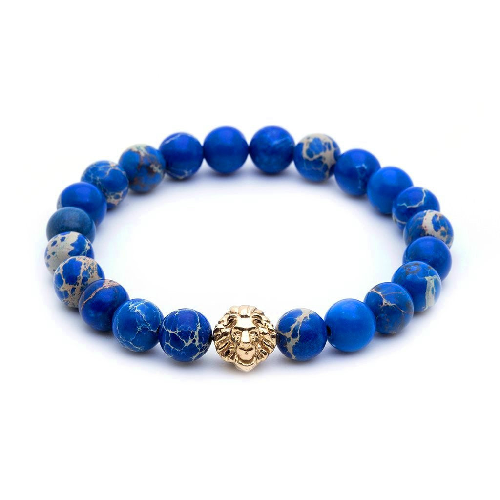 Aslan BİLEKLİK - Mavİ Jasper -  Leo Beaded Bracelet - Atolyestone Türkiye