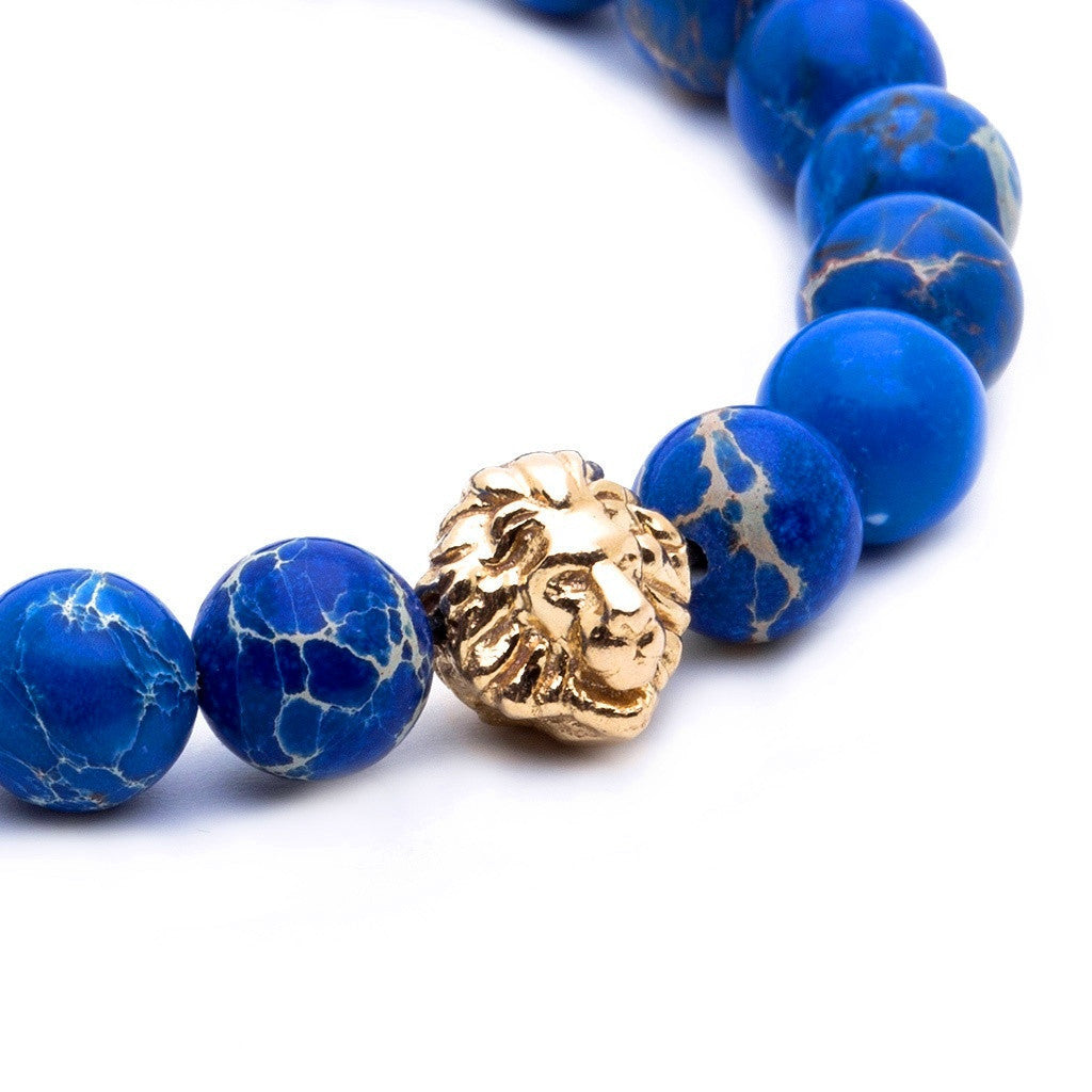 Aslan BİLEKLİK - Mavİ Jasper -  Leo Beaded Bracelet - Atolyestone Türkiye