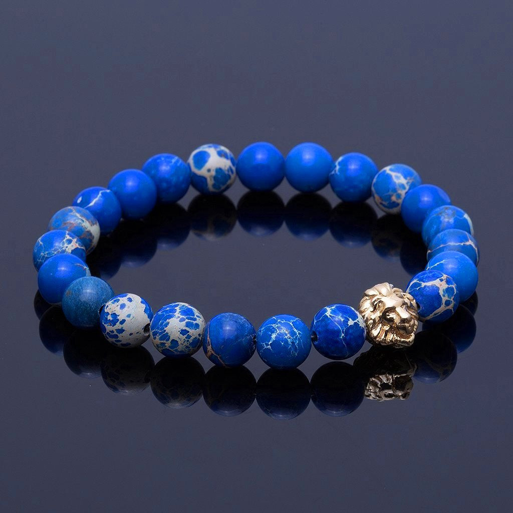 Aslan BİLEKLİK - Mavİ Jasper -  Leo Beaded Bracelet - Atolyestone Türkiye